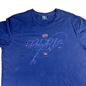VTG Polo Ralph Lauren Mens XL Navy Blue Graphic T-Shirt Short Sleeve Cotton